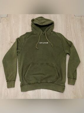 I Am Unwell Hoodie Medium M Vintage Washed Olive Green Lane Seven Raglan Cotton